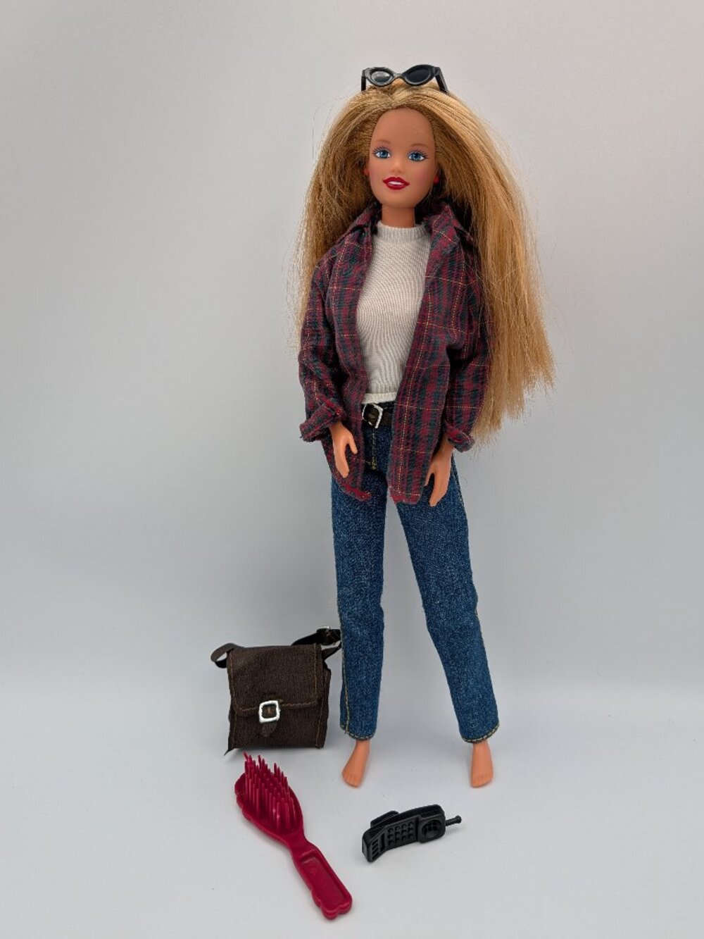 1993 Barbie Doll Strawberry Blonde Flannel Shirt Jeans Accessories Lot “CAMP”